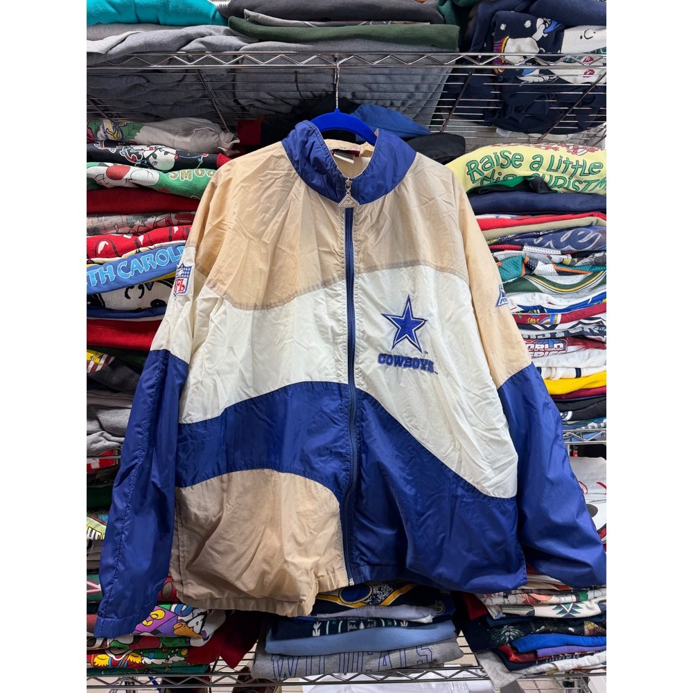 Vintage Dallas Cowboys Apex One NFL Pro Line Windbreaker Jacket XL Blue Tan 90s